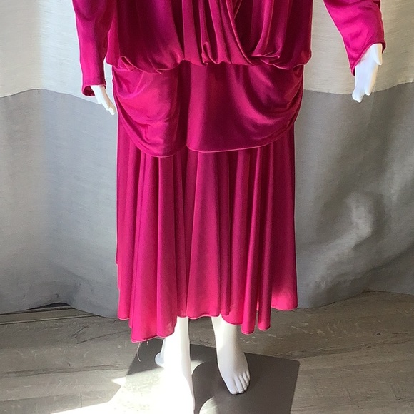 WHY Plus Size 21/22 Pink Beaded Shoulder Drop Waist Long Sleeve Evening Dress - Picture 4 of 12